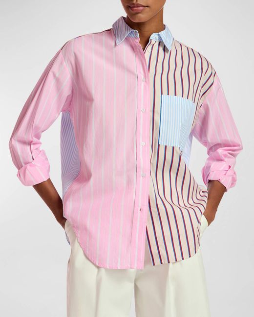 Essentiel Antwerp Pink Famille Patchwork Stripe Cotton Button-Front Shirt
