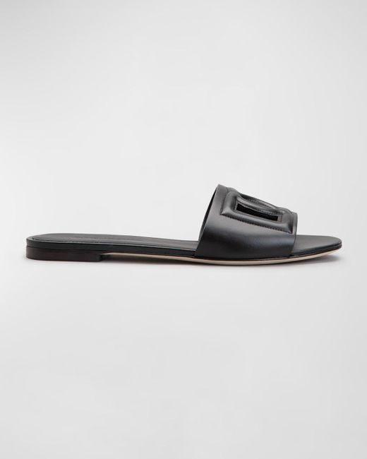 Dolce & Gabbana Black Cutout Dg Flat Slide Sandals
