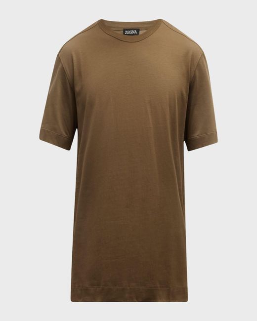 Zegna Brown Pure Cotton Crewneck T-Shirt for men