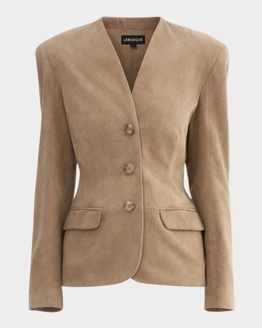 Lamarque Natural Abitha Hourglass Suede Jacket