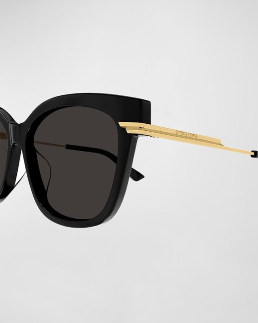 Bottega Veneta Black Engraved Logo Acetate & Metal Cat-Eye Sunglasses
