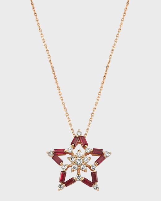 BeeGoddess White Sirius Diamond And Ruby Pendant Necklace