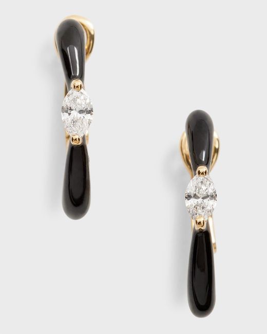 Frederic Sage White Yellow Gold Small Straight Marquise Center Black Enamel Hoop Earrings
