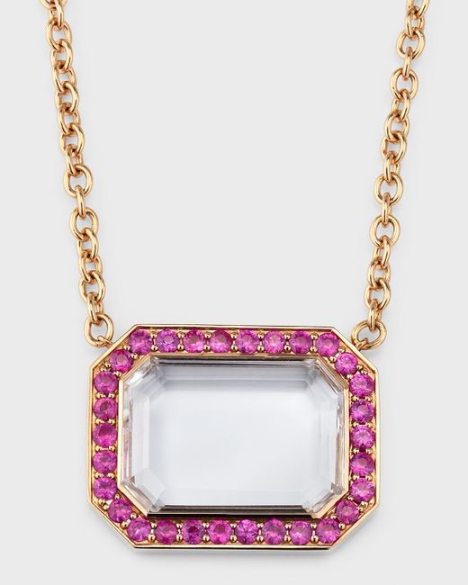Walters Faith 18k Pink Sapphire And Rock Crystal Octagonal Pendant Necklace