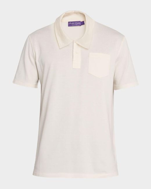 Ralph Lauren White Cotton And Cashmere Pique Pocket Polo Shirt for men