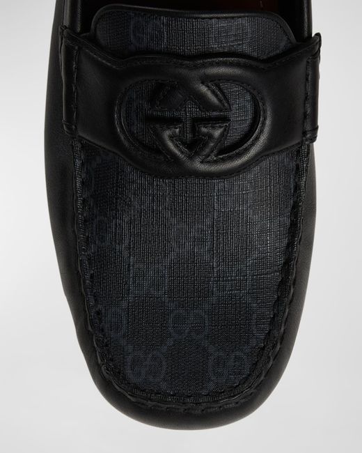 Gucci Black Ayrton Interlocking G Leather Drivers for men