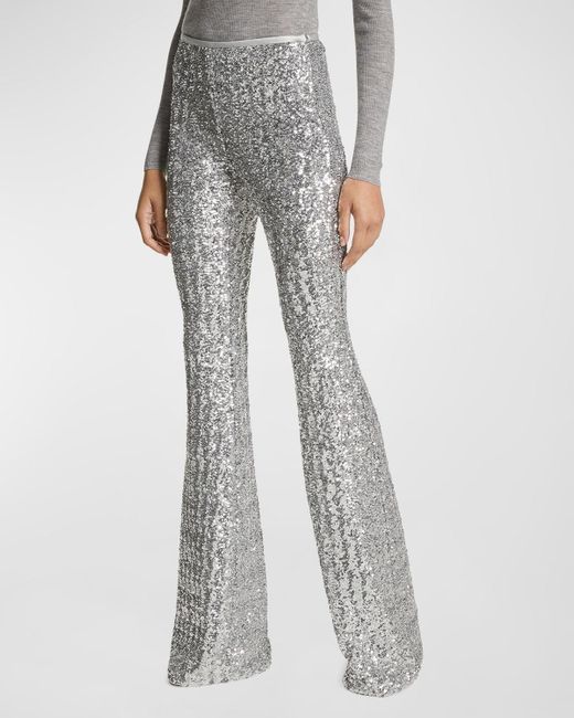 Michael Kors Gray Stretch Sequin Flare Pants