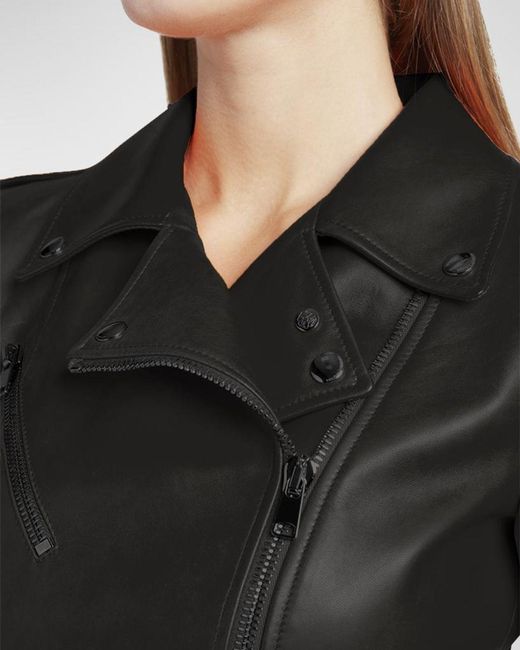 McQueen Black Cropped Leather Biker Jacket
