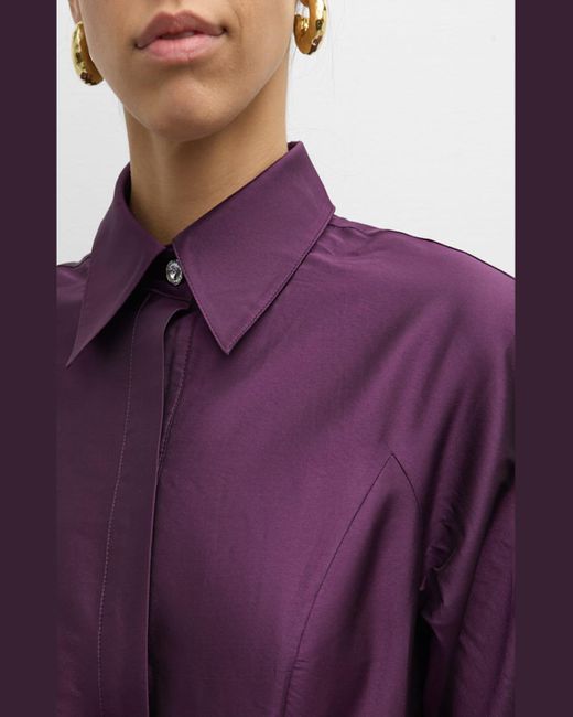 Teri Jon Purple 3/4-Sleeve Belted Taffeta Shirtdress