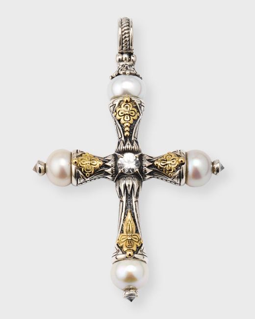 Konstantino White Mixed Metal Sapphire Cross With Pearls