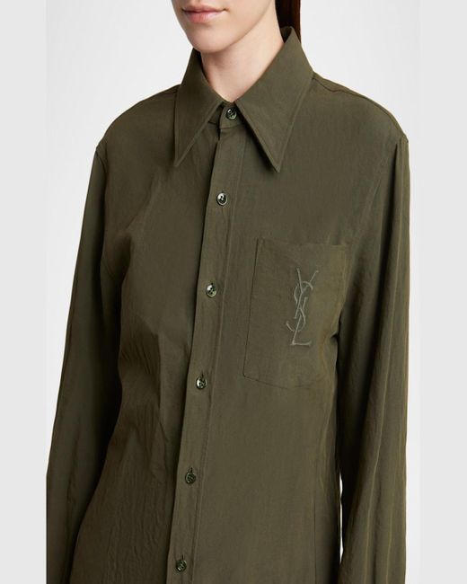 Saint Laurent Green Ysl Pocket Button-Down Shirt