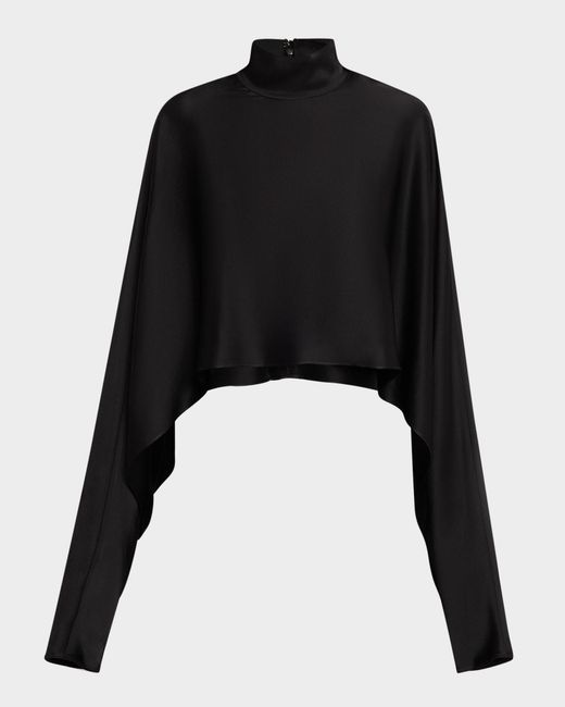 LAPOINTE Black Satin Crop Caftan Top