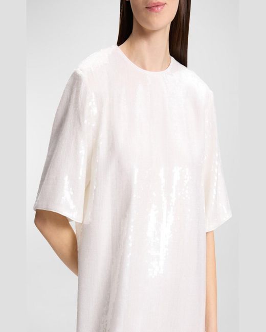 Theory White Sequined Short-Sleeve T-Shirt Mini Dress