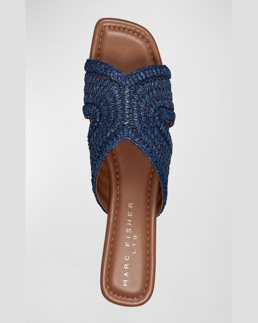 Marc Fisher Brown Narda Woven Raffia Flat Slide Sandals