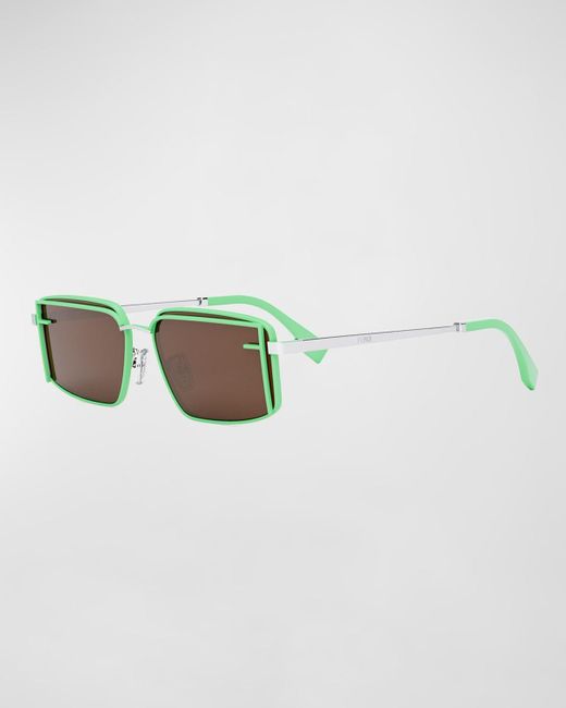 Fendi Green Ff Logo Square Metal Alloy Sunglasses