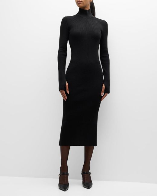 Marc Jacobs Black Reversible Turtleneck Cutout Knit Midi Dress