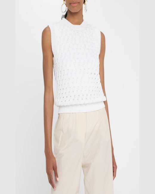 Peserico White Sleeveless Open-Knit Sequin Sweater