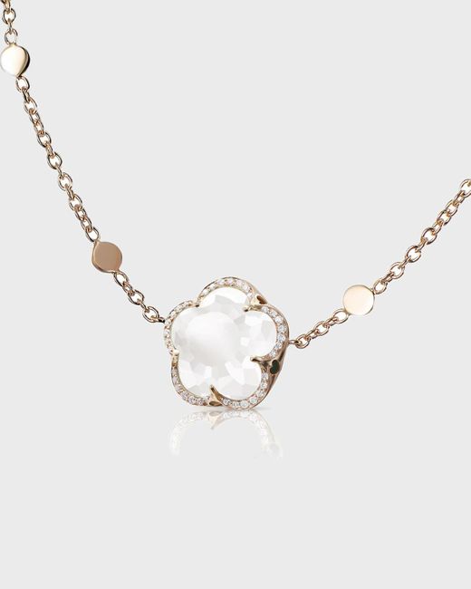 Pasquale Bruni Metallic 18k Rose Gold Milky Quartz Floral Necklace With Diamonds