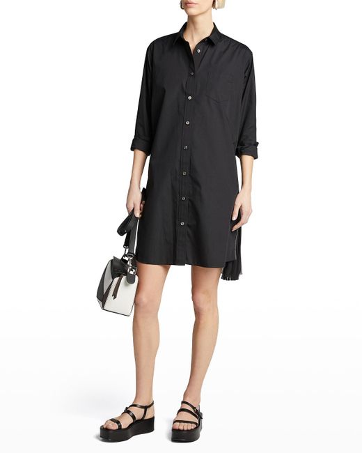 Sacai Black Pleated-side Long Button-front Shirtdress