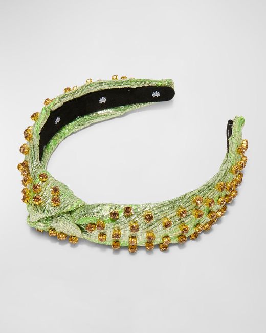 Lele Sadoughi Green Embellished Knotted Brocade Headband