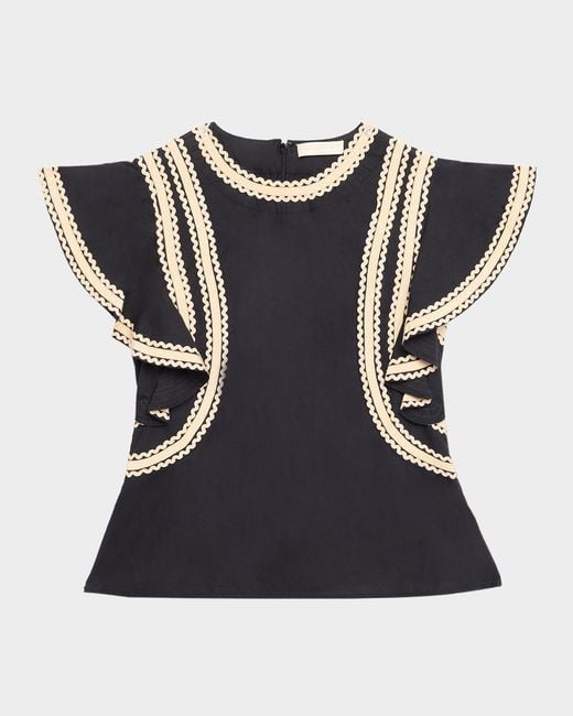 Ulla Johnson Blue Anora Flutter-Sleeve Blouse