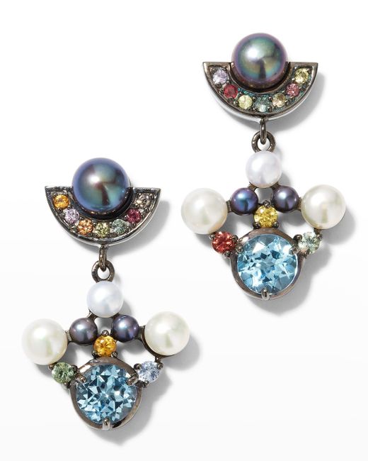 M.c.l  Matthew Campbell Laurenza Blue Pearl And Multi-stone Drop Earrings With Sapphires And Topaz