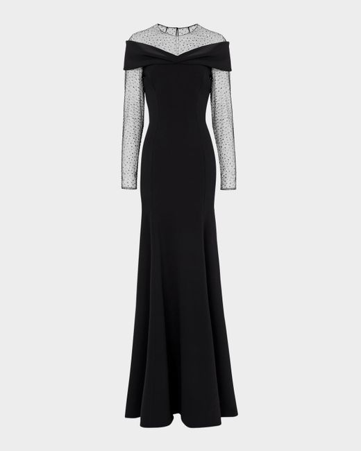 Jenny Packham Black Etienne Crystal Illusion Off-The-Shoulder Gown