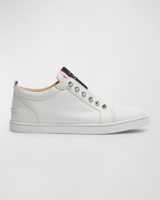 Christian Louboutin White Fique A Vontade Red Sole Leather Low-top Sneakers