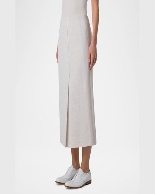 Akris White Twisted Linen Double-Face Midi Pencil Skirt