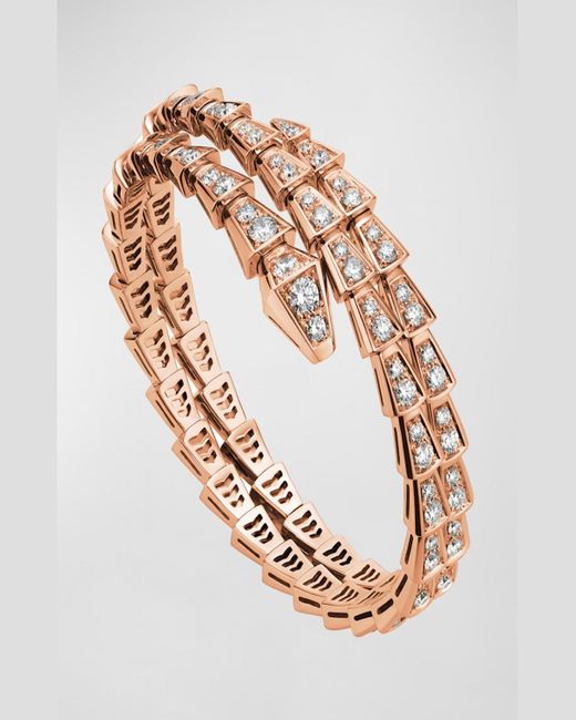 BVLGARI Pink Serpenti Viper 2-coil Bracelet In 18k Rose Gold And Diamonds, Size M