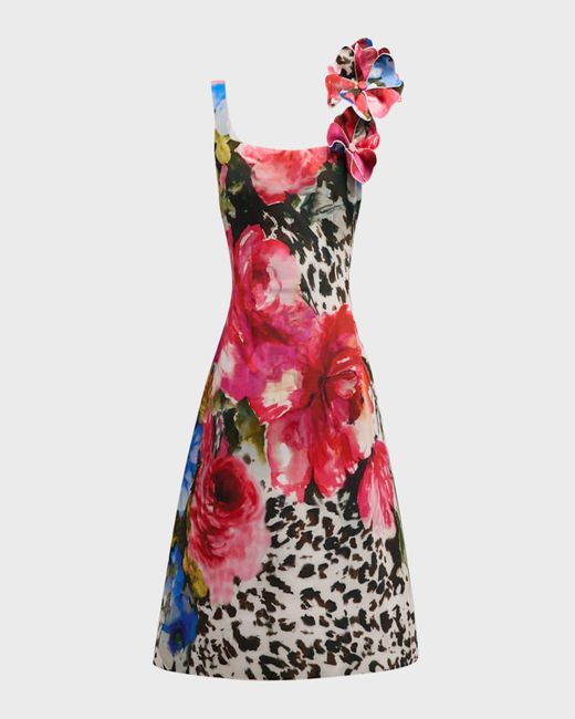 Teri Jon Red Sleeveless Floral-Print Dress