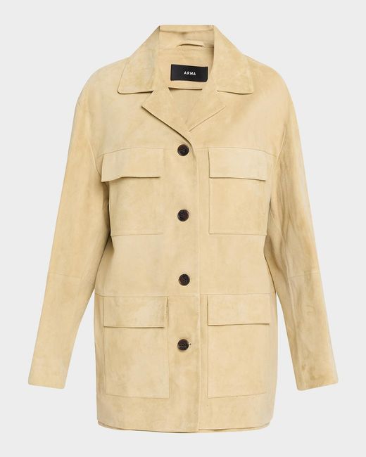 Arma Natural Sendy Button-Down Suede Jacket