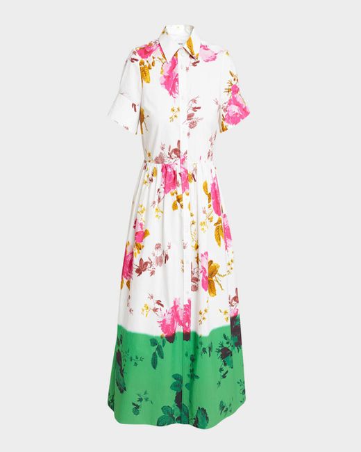 Erdem Green Dyed Floral Print Shirtdress