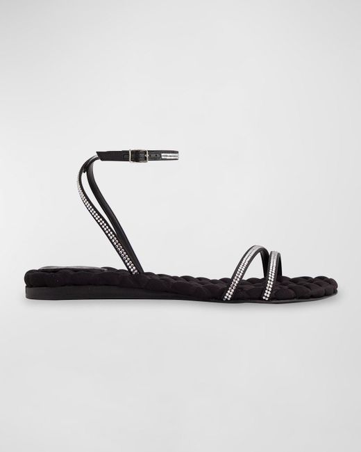 Aera White Faye Crystal Vegan Ankle-Strap Flat Sandals