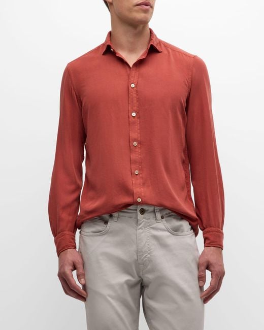 Boglioli Red Garment-Dyed Lyocell Sport Shirt for men