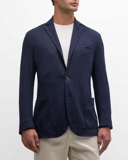 Loro Piana Blue Cashmere-silk Jersey Sweater Jacket for men
