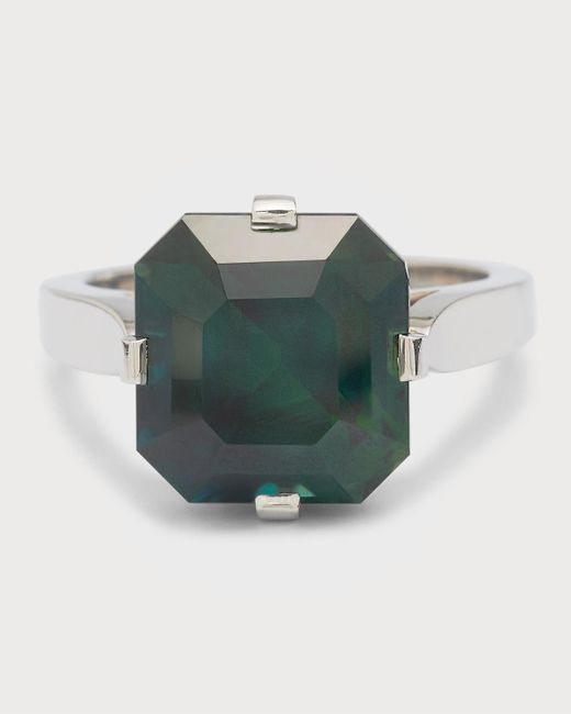Bayco Platinum Emerald-cut Natural Green Sapphire Ring, Size 5.75