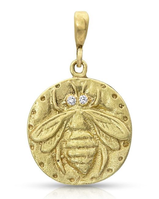 Dominique Cohen Metallic 18k Yellow Gold Bee Coin Pendant With Diamond Details