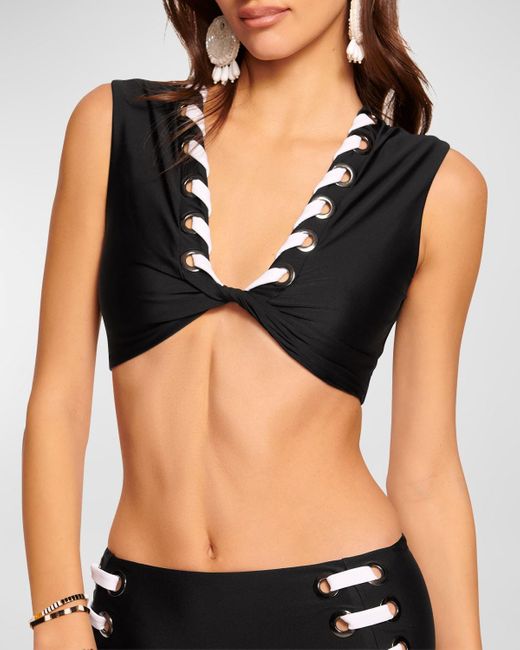 Ramy Brook Black Dorothea Lace-Up Bikini Top