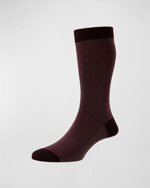 Pantherella Brown Mid-Calf Birdseye Ankle Socks for men