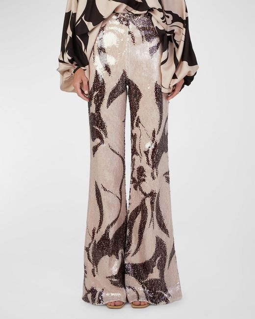 Silvia Tcherassi Natural Avellino High-rise Sequined Wide-leg Pants