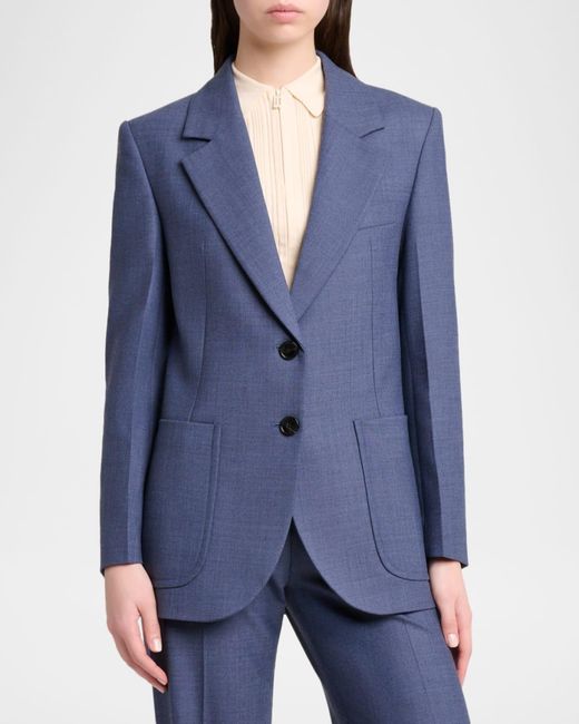 Victoria Beckham Blue Stretch-Wool Patch-Pocket Jacket