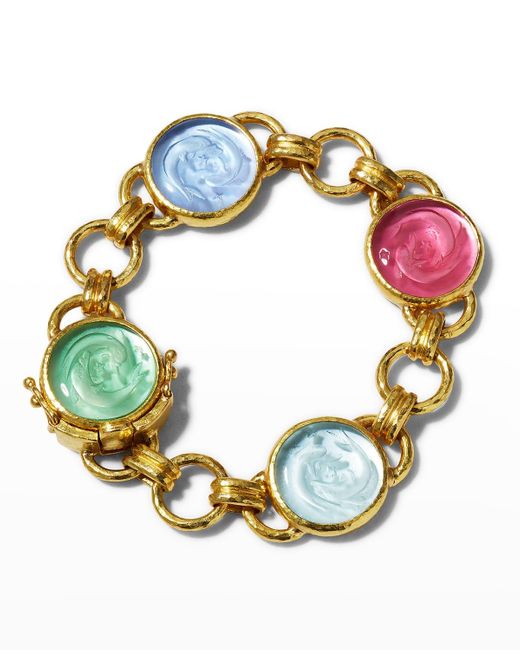 Elizabeth Locke Blue Round Venetian Glass Intaglio Bracelet With Dolphin Twins And Round Connector