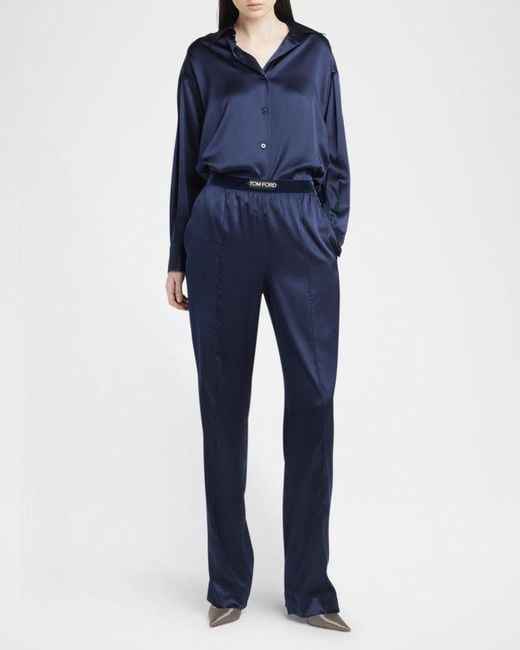 Tom Ford Blue Button-Down Silk Shirt