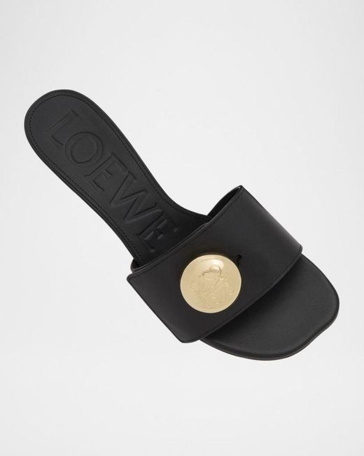 Loewe Black Pebble Leather Slide Sandals