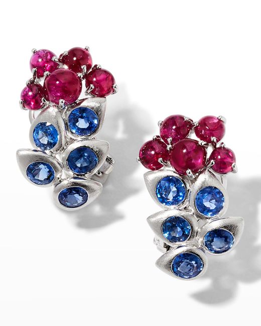 Alexander Laut Blue White Gold Sapphire And Cabochon Ruby Grape Earrings