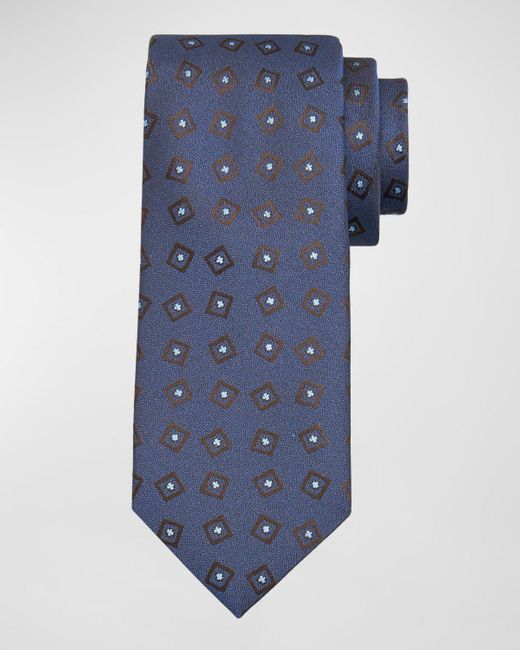 Charvet Blue Square-Print Silk Tie for men