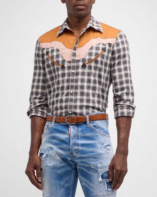 DSquared² Blue Check Western Shirt for men