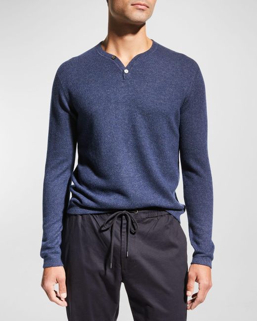 Neiman Marcus Blue Wool-cashmere Henley Sweater for men