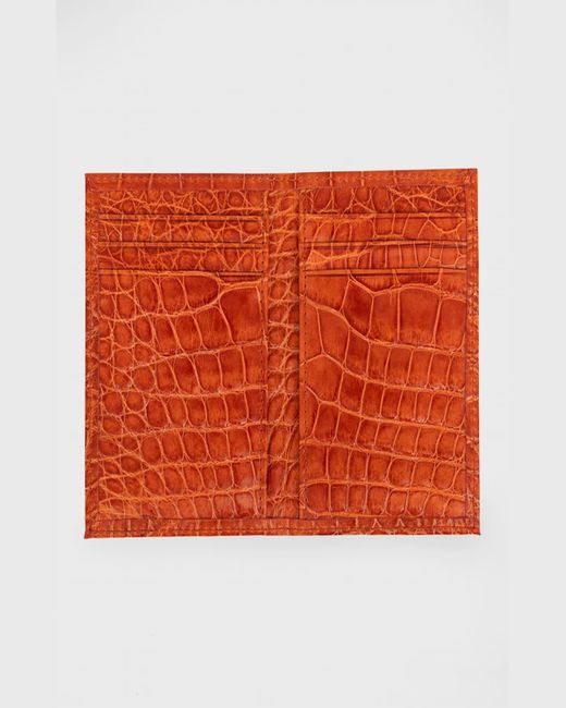 Abas Orange Glazed Alligator Leather Bifold Card Case for men